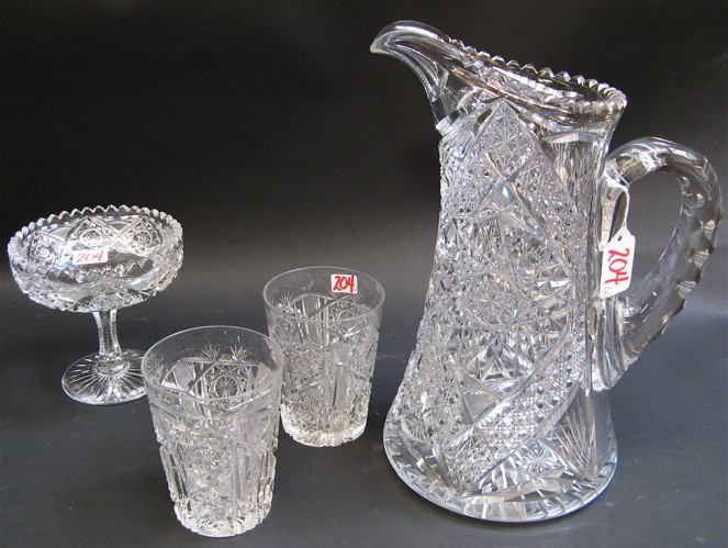 Appraisal: FOUR AMERICAN BRILLIANT CUT CRYSTAL ITEMS including a water pitcher