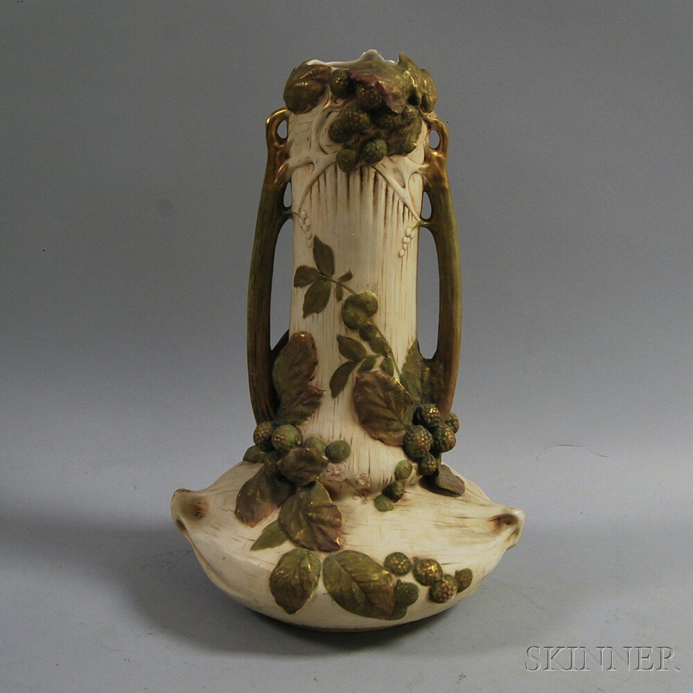 Appraisal: Large Art Nouveau-style Ceramic Vase with applied leaf and berry