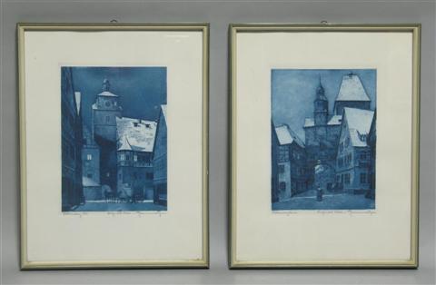 Appraisal: EUROPEAN STREET SCENES Engraving x in Framed signed and inscribed