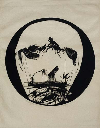 Appraisal: LEONARD BASKIN Sorrowing and Terrified Man Woodcut on tissue-thin paper