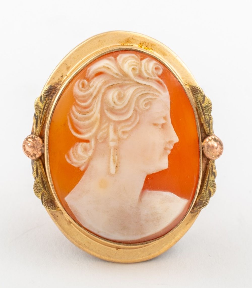 Appraisal: K YELLOW GOLD CAMEO PENDANT PIN A K yellow gold