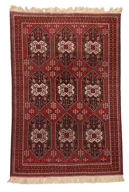 Appraisal: Turkish Carpet th century red field with nine diamond shaped