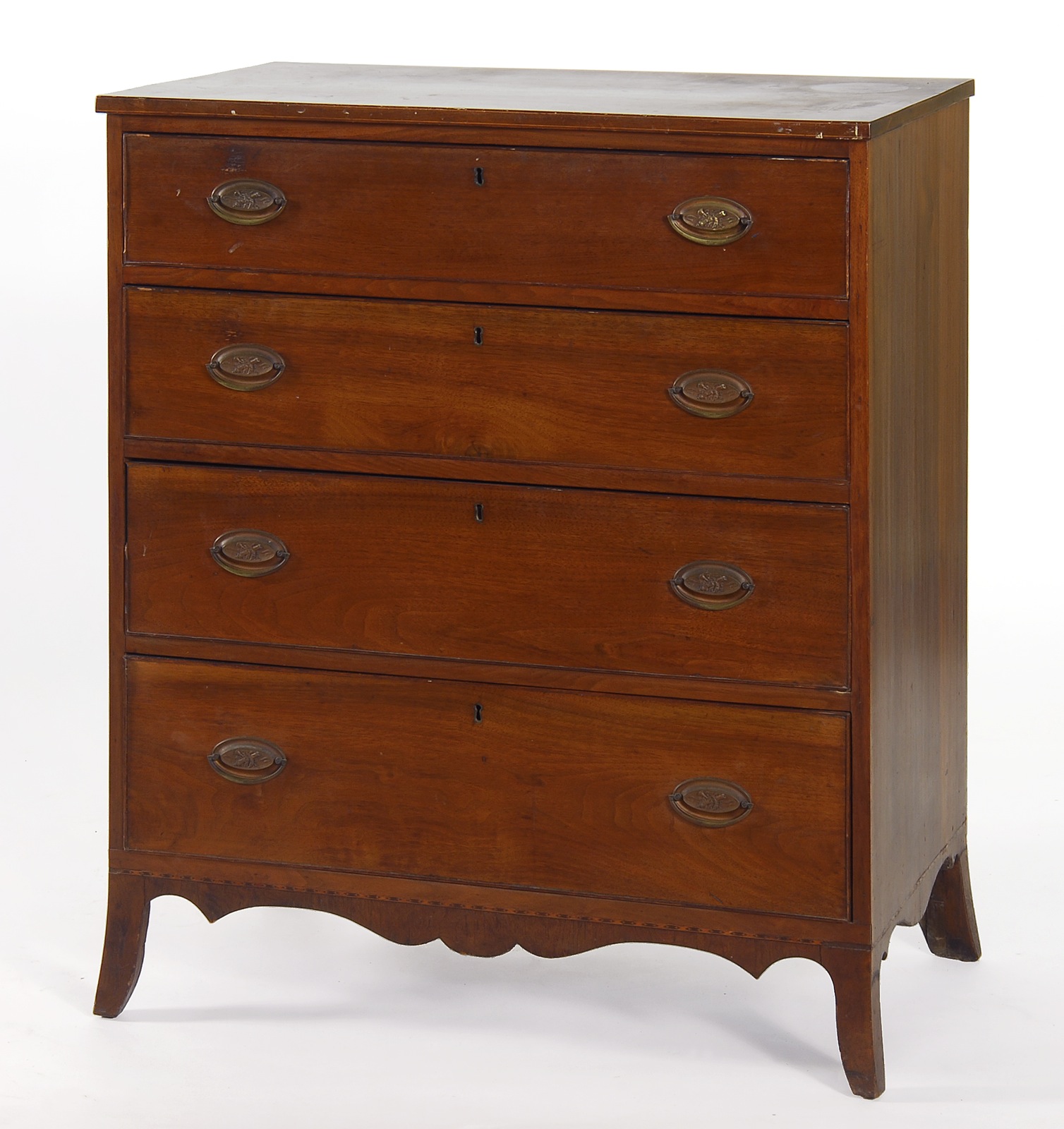 Appraisal: ANTIQUE AMERICAN HEPPLEWHITE FOUR-DRAWER BUREAU Mid-Atlantic States Circa In walnut