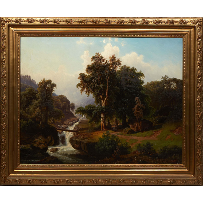 Appraisal: Wilhelm Theodore Nocken Germany - Romantic Mountain Landscape with Waterfall