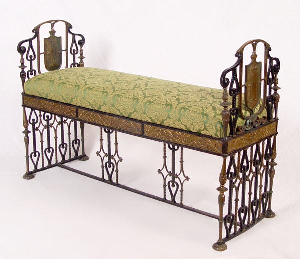 Appraisal: MIZNER BRONZE MOUNTED WROUGHT IRON BENCH Oscar Bach quality unsigned