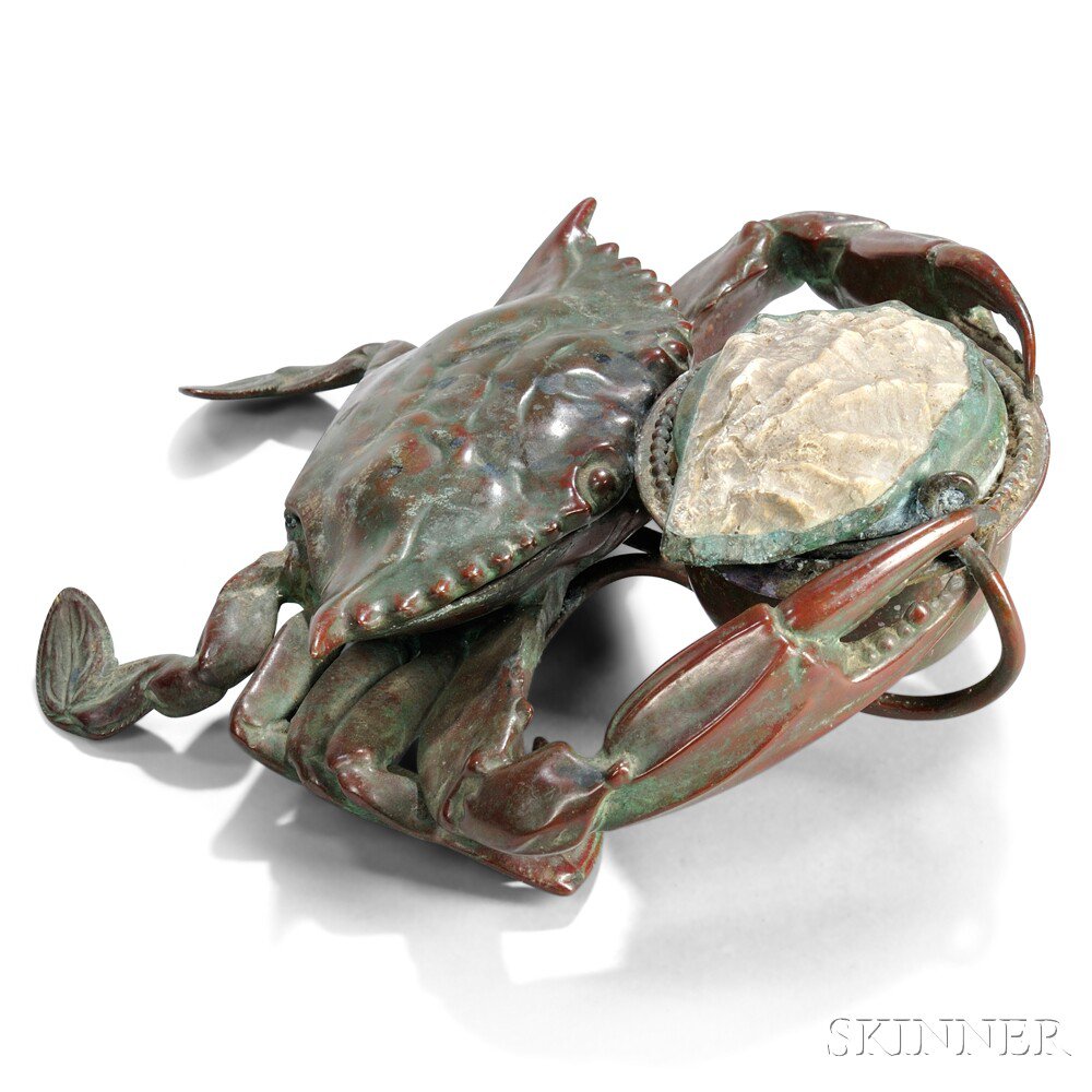 Appraisal: Tiffany Studios Crab and Shell Inkwell Bronze shell and glass