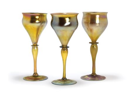 Appraisal: Assembled Set of Six Tiffany Favrile Glass Champagne Glasses Estimate