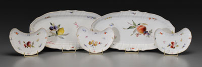 Appraisal: pieces Meissen porcelain crescent plates each with hand-painted fruit including