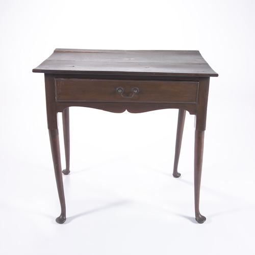 Appraisal: th c walnut single drawer side table with shaped apron