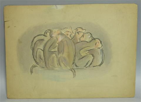 Appraisal: VICTOR DE PAUW AMERICAN - TWO DRAWINGS OF MONKEYS x