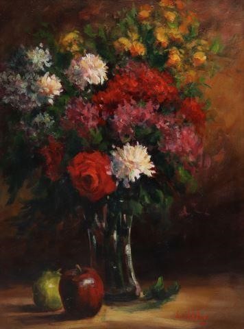 Appraisal: Framed oil on canvas painting Still Life with Flowers and