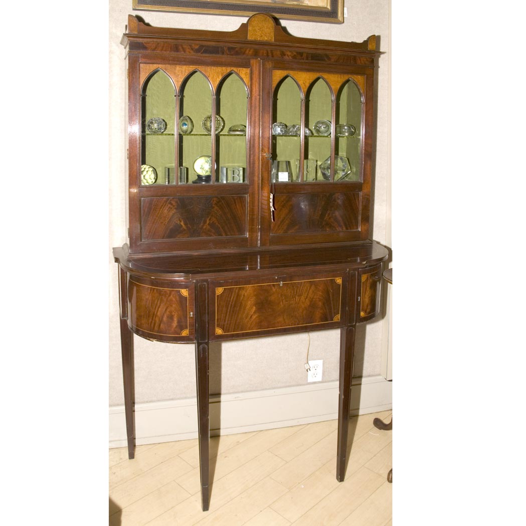 Appraisal: Georgian Style Inlaid Mahogany Secretary Bookcase Height feet inches width