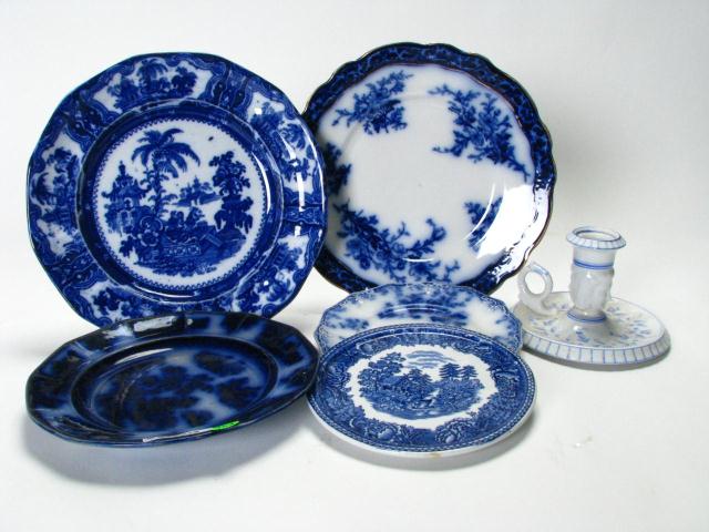 Appraisal: Group of flow blue and blue decorated porcelain including two