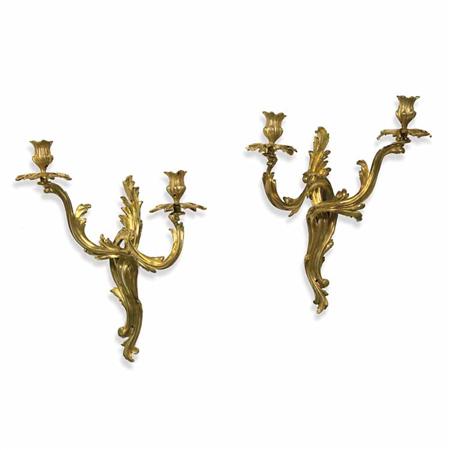 Appraisal: Pair of Louis XV Gilt-Bronze Two-Light Sconces Estimate -