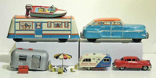 Appraisal: Car amp trailer Grouping Assorted American and Japanese Lithographed vehicles