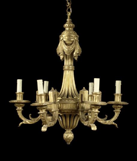 Appraisal: Good Scandinavian Carved Giltwood Six-Light Chandelier first quarter th century