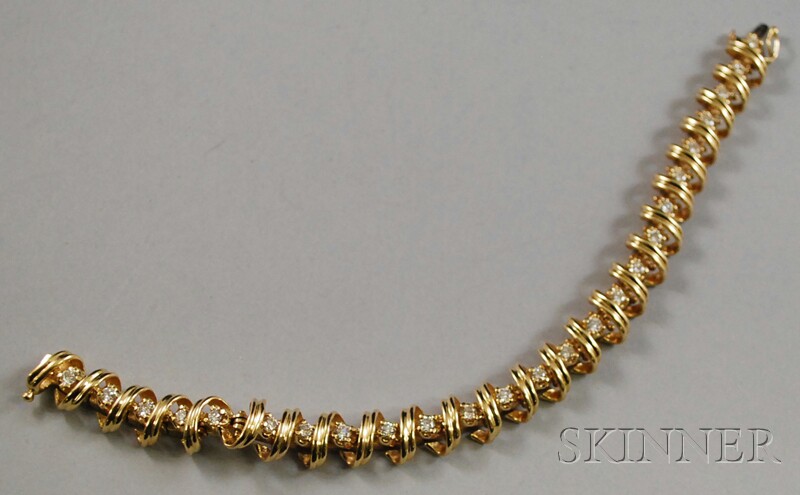 Appraisal: kt Gold and Diamond Bracelet formed as gold spiral links