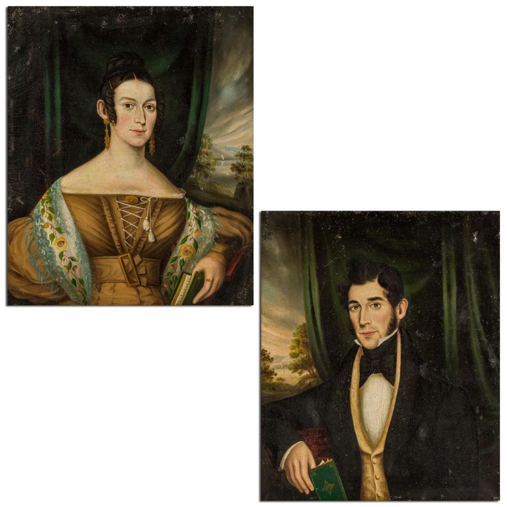 Appraisal: AMERICAN SCHOOL th Century A Pair of Portraits oil on