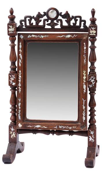 Appraisal: A Chinese miniature mother of pearl inlaid hardwood dressing mirror