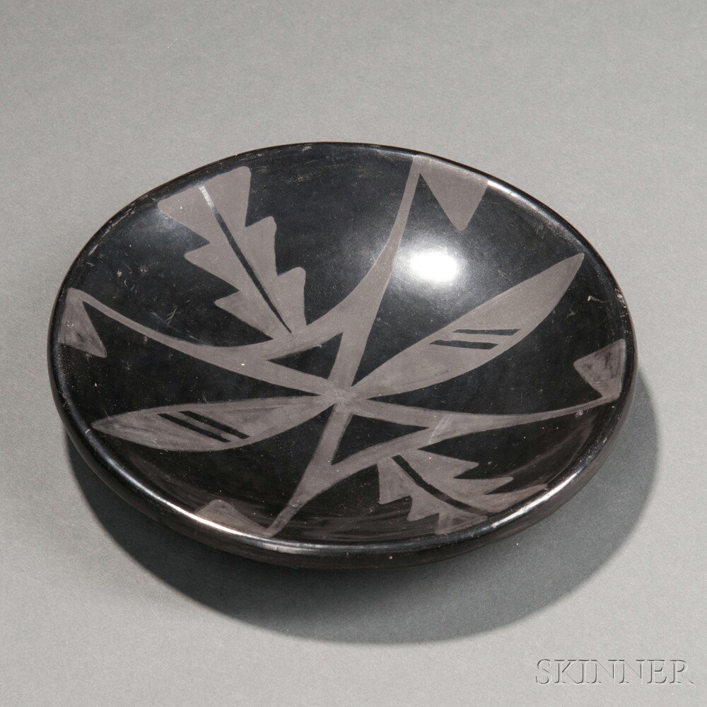 Appraisal: Small San Ildefonso Black-on-black Plate by Maria and Santana with