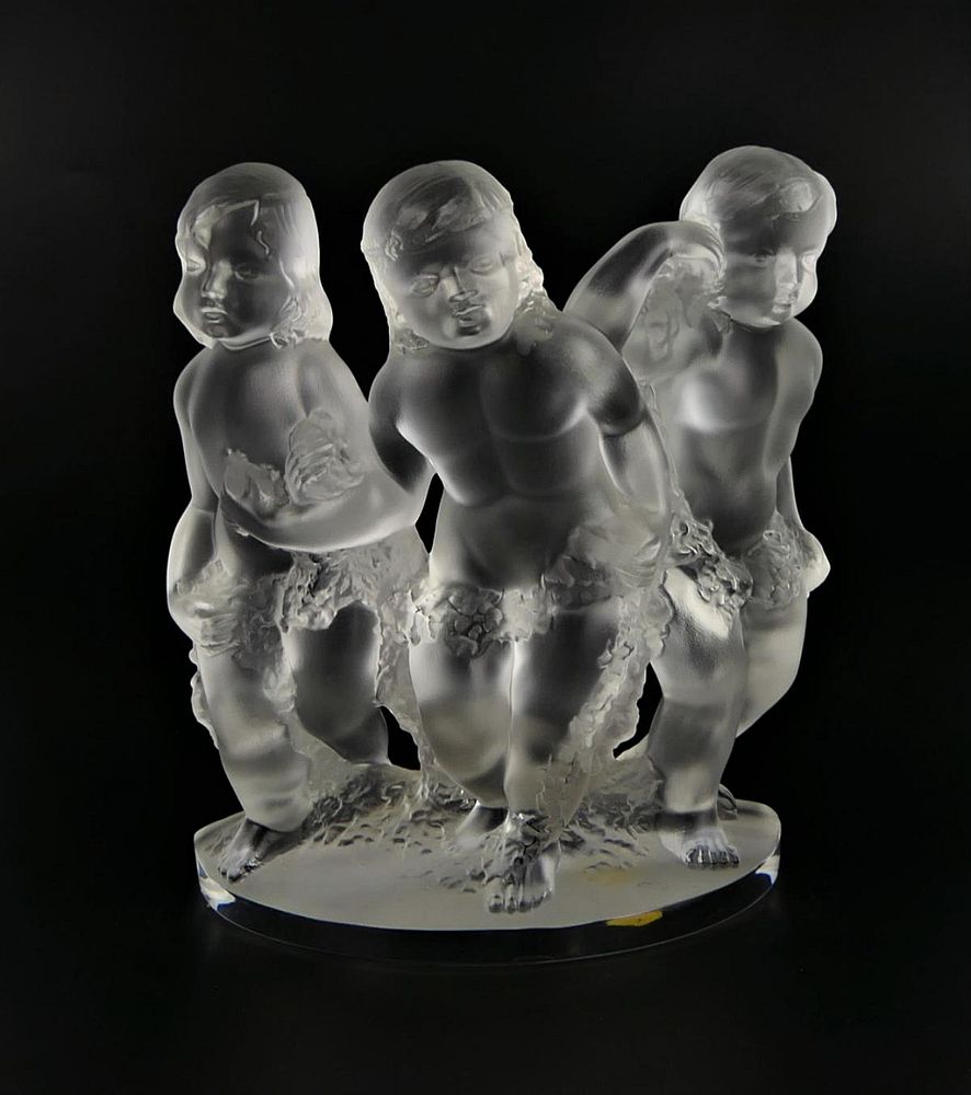 Appraisal: LALIQUE LUXEMBOURG THREE CHERUBS GROUP SCULPTURE Lalique French frosted crystal