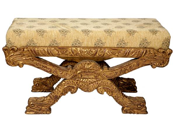 Appraisal: A pair of Italian style gilt wood and upholstered benches