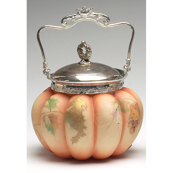 Appraisal: Mt Washington biscuit jar melon form in orange satin glass