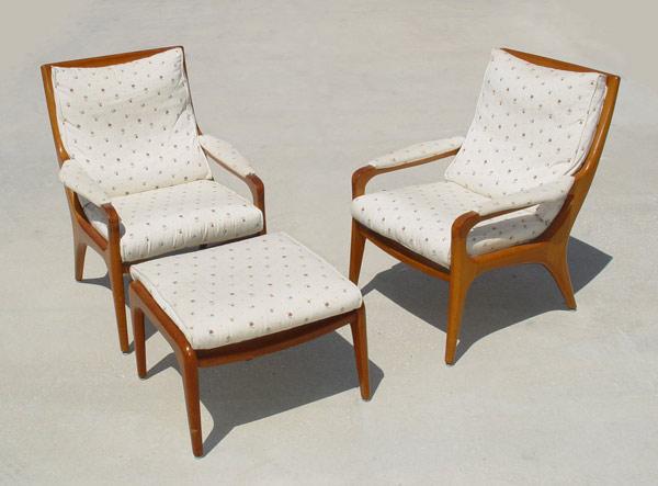 Appraisal: DANISH MODERN CHAIRS WITH OTTOMAN Chairs measures '' h x