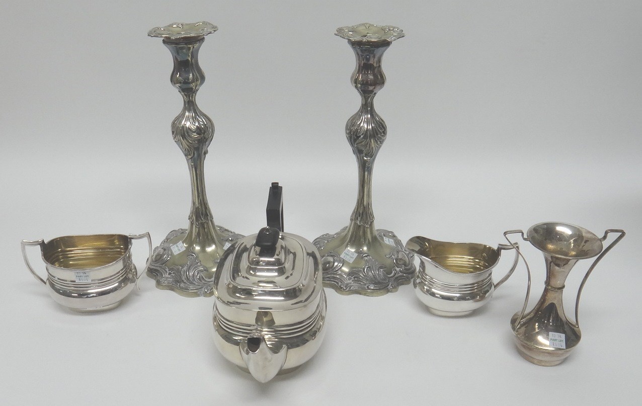 Appraisal: Plated wares comprising a three piece tea set comprising a