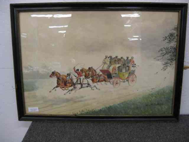 Appraisal: English Watercolor of Coach with four in hand without rider