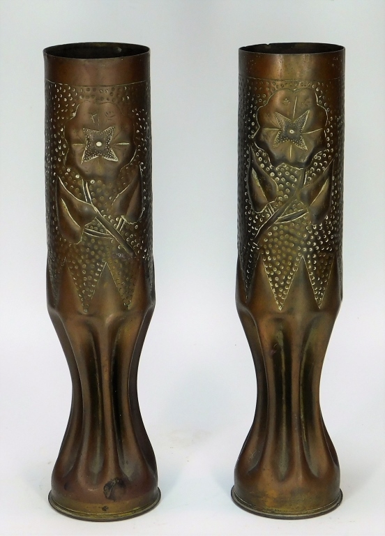 Appraisal: PR OPPOSING WWI TRENCH ART ARTILLERY SHELL VASES United States