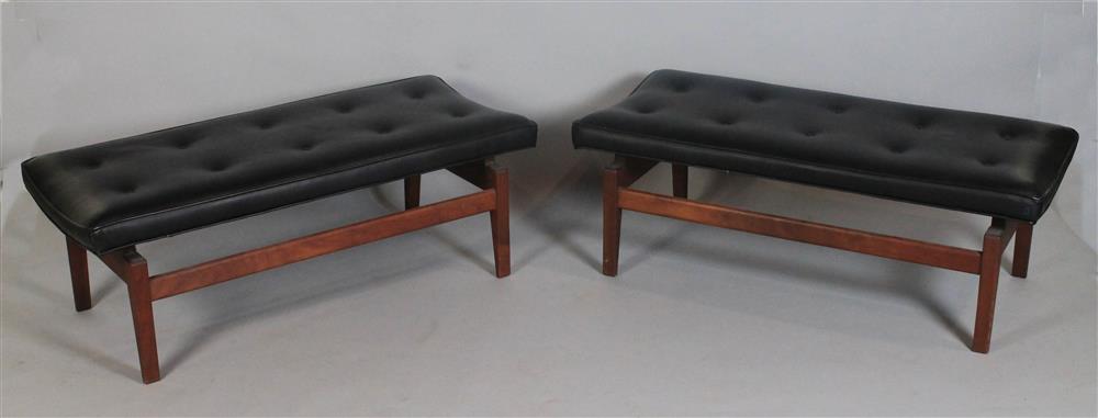 Appraisal: PAIR OF JENS RISOM TEAK BENCHES rectangular button tufted black