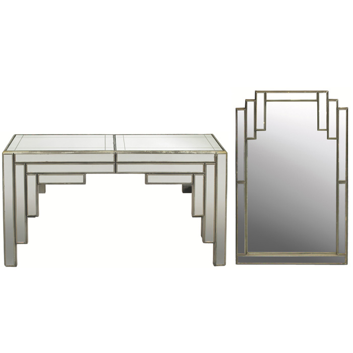 Appraisal: James Mont style console and mirror silver leafed wood frames