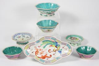 Appraisal: Seven Chinese Enameled Bowls Dishes lot of Chinese porcelain footed