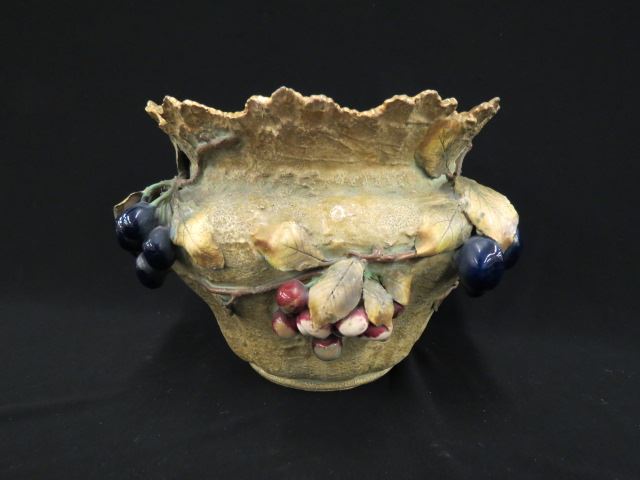 Appraisal: Teplitz Amphora Art Pottery Jardiniere applied grape decor signed tall