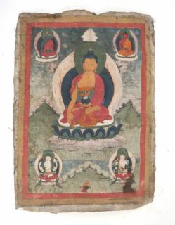 Appraisal: Tibetan Thanka of a Seated Buddha Tibetan Thanka of a