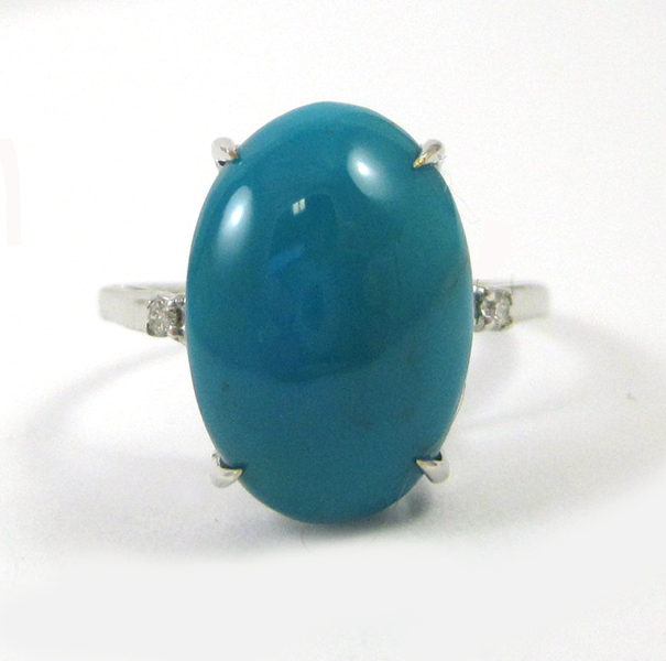 Appraisal: TURQUOISE DIAMOND AND FOURTEEN KARAT GOLD RING The white gold