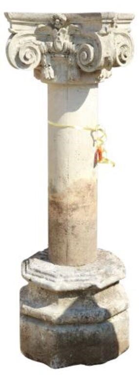 Appraisal: French cast stone garden planter column having scrolled Corinthian capitol