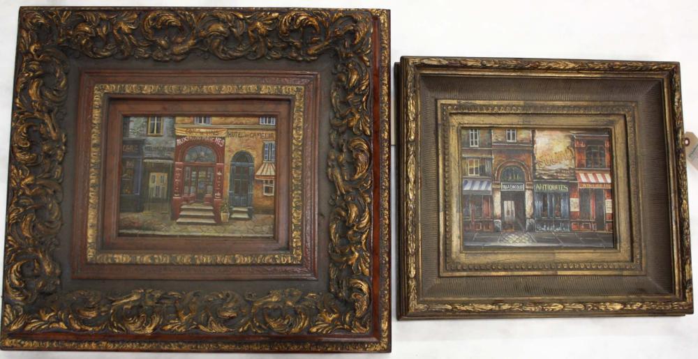 Appraisal: TWO PARIS STREET SCENES OILS ON BOARD unsigned Images measure