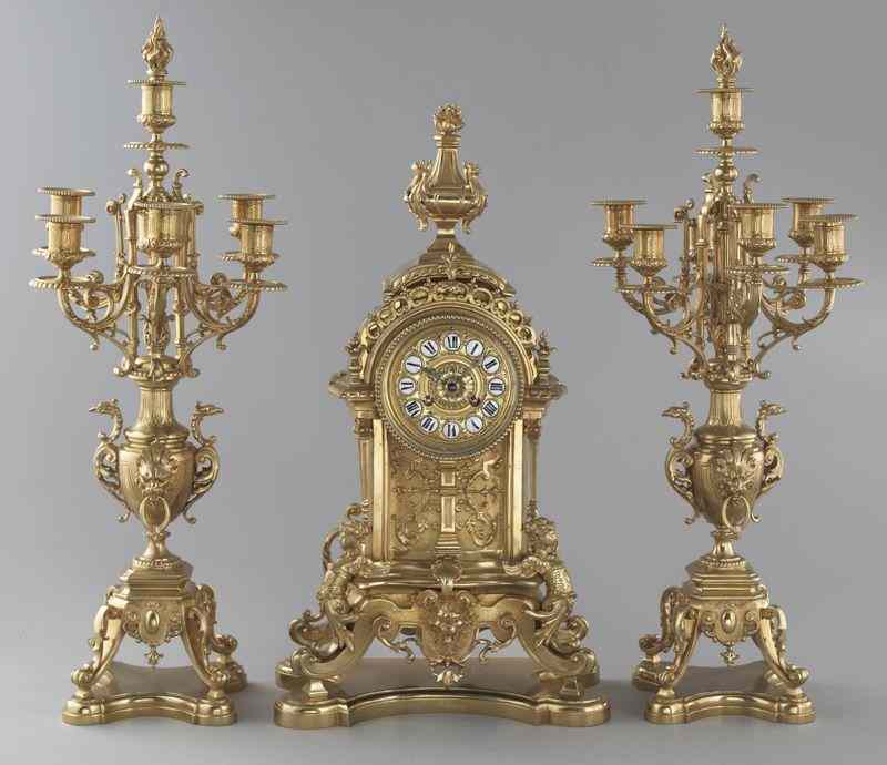 Appraisal: Pc French gilt bronze clock garniture set the clock case