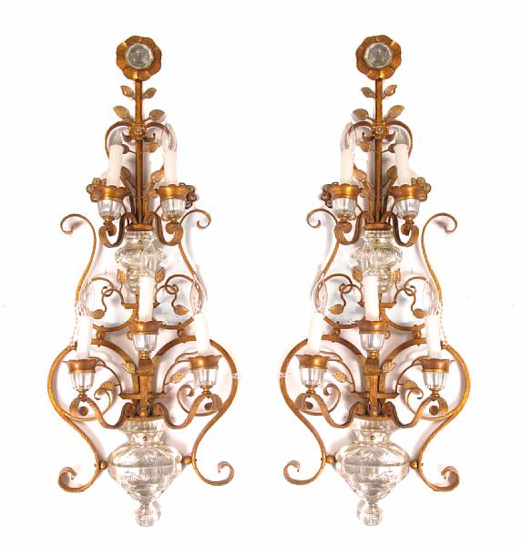 Appraisal: A pair of gilt metal wall sconces th century height