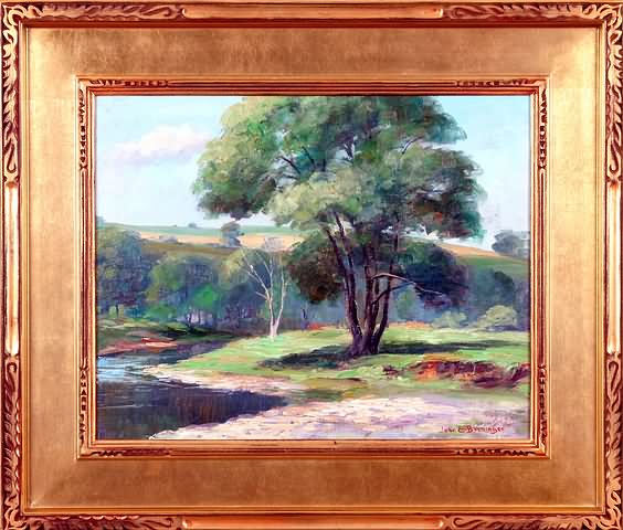 Appraisal: Riverside landscape with tree oil on canvas board x John