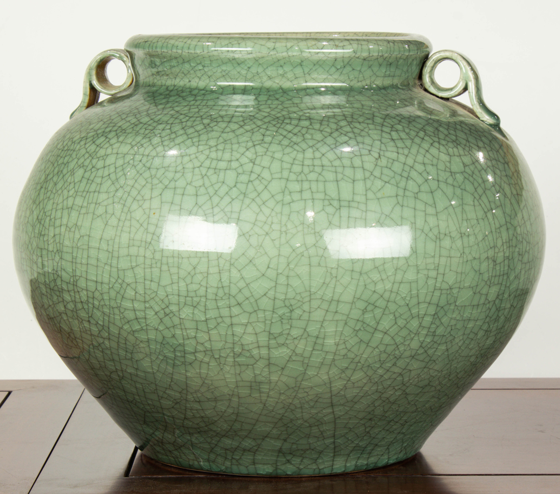 Appraisal: CHINESE CELADON CRACKLE GLAZED JAR Chinese celadon crackle glazed jar