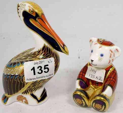 Appraisal: Royal Crown Derby Paperweights Teddy Bear and Brown Pelican both