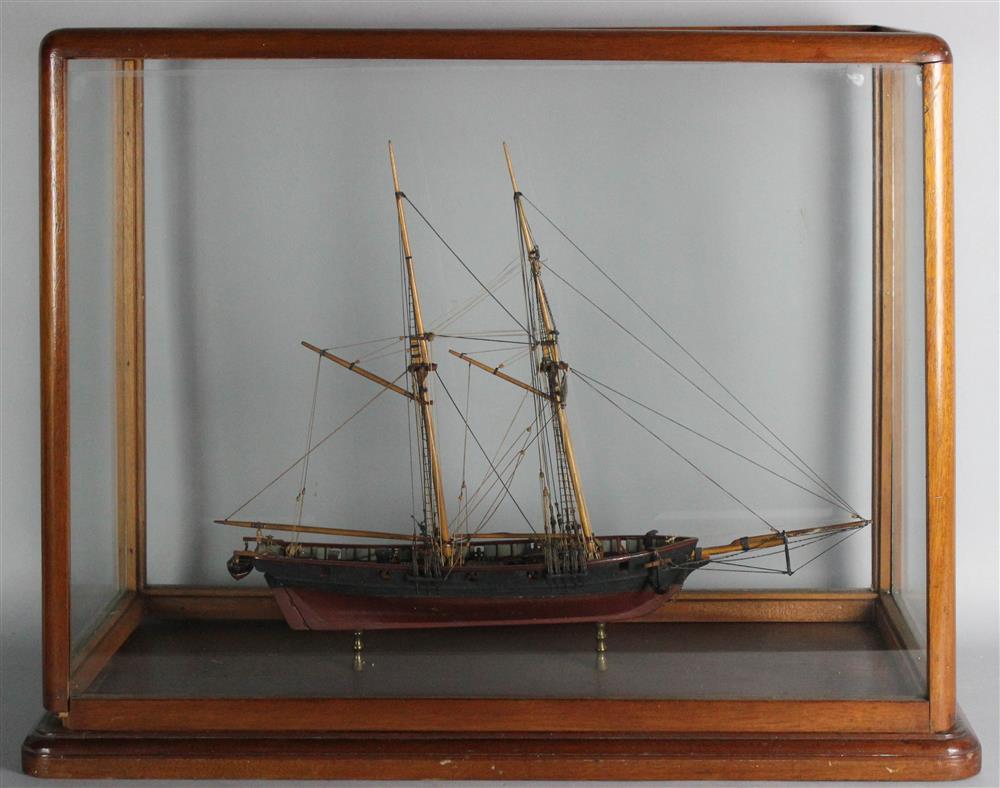 Appraisal: TWO MASTED CLIPPER SHIP MODEL IN DISPLAY CASE with black