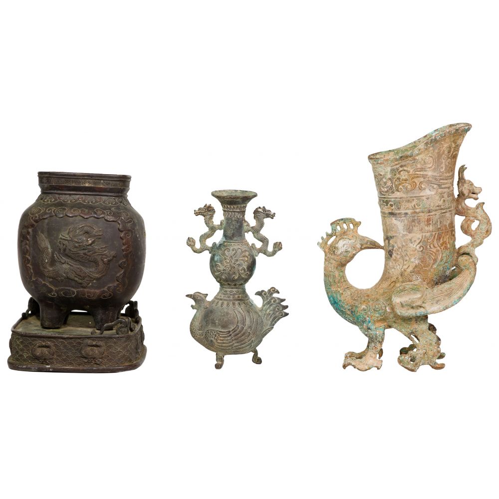 Appraisal: ASIAN BRONZE PHOENIX ASSORTMENT items including a vase having a