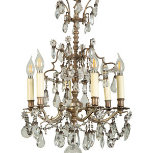 Appraisal: A Silvered Metal Six-Light Chandelier th Century Hung with cut