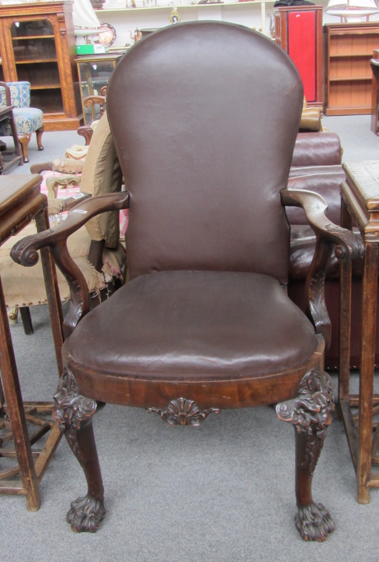 Appraisal: A th century mahogany open armchair of George I design