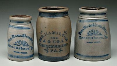 Appraisal: Three Hamilton stoneware canning jars all salt glazed with blue