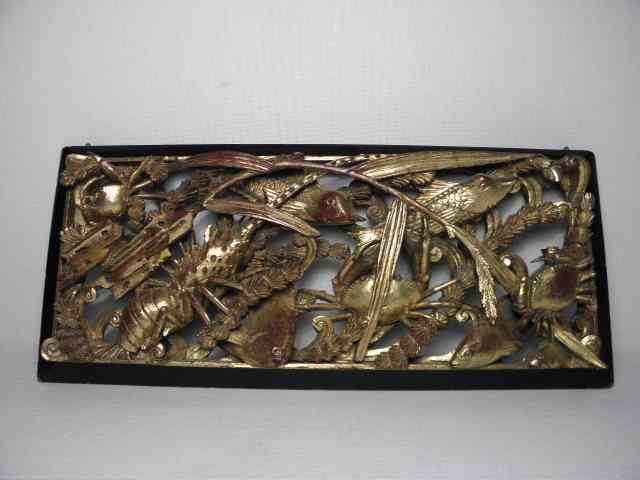 Appraisal: Chinese gilt wood ventilator panel carving or fragment Depicts a